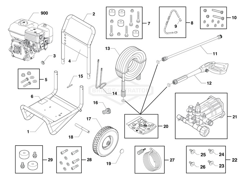 Briggs & Stratton pressure washer model 020753 replacement parts, pump breakdown, repair kits, owners manual and upgrade pump.